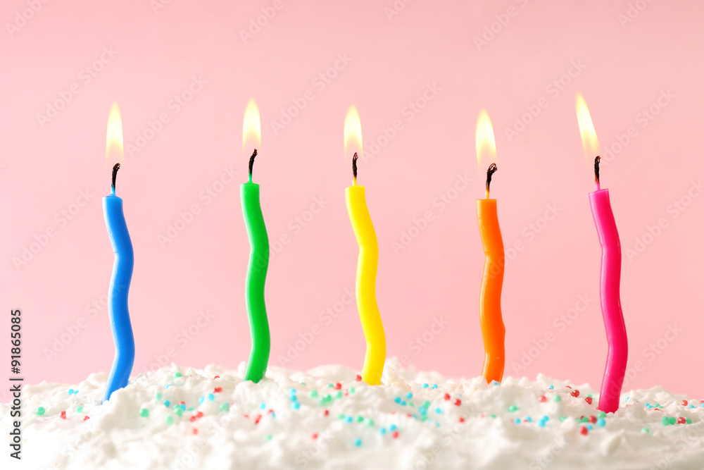 Birthday cake with candles on color background Birthday cake with candles on color background