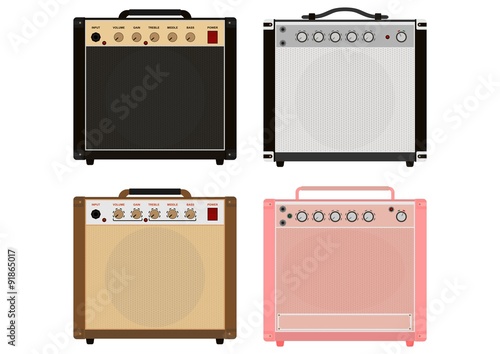 Set of retro low watt tube amplifier. Vector without gradients.