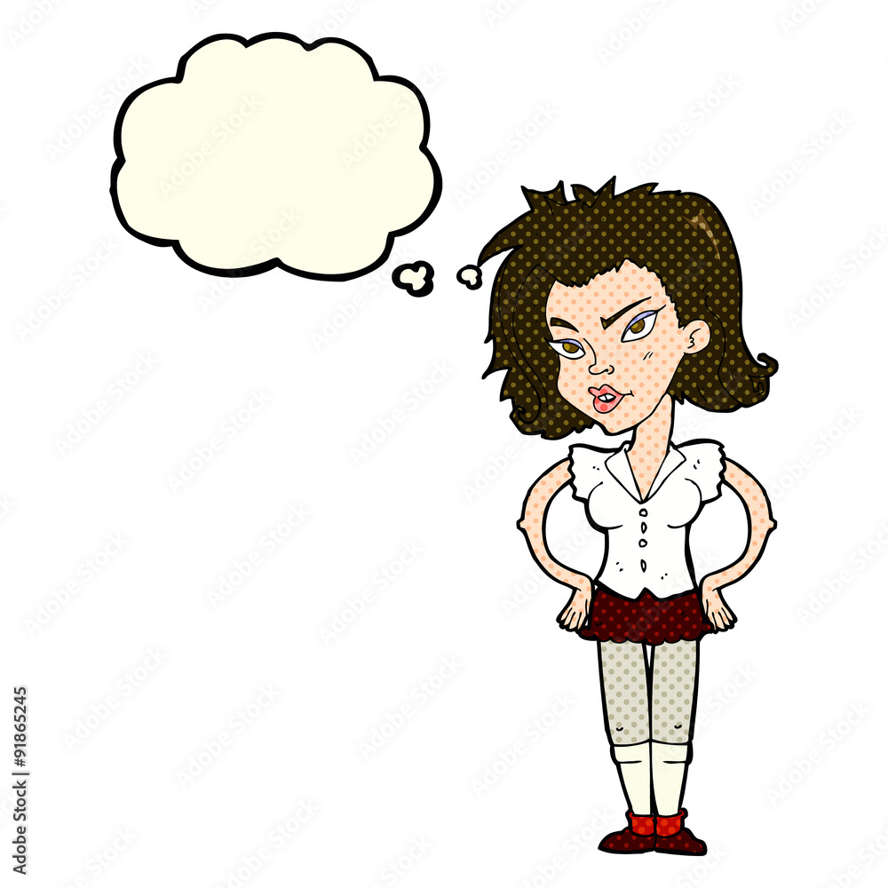 cartoon woman with hands on hips with thought bubble cartoon woman with hands on hips with thought bubble