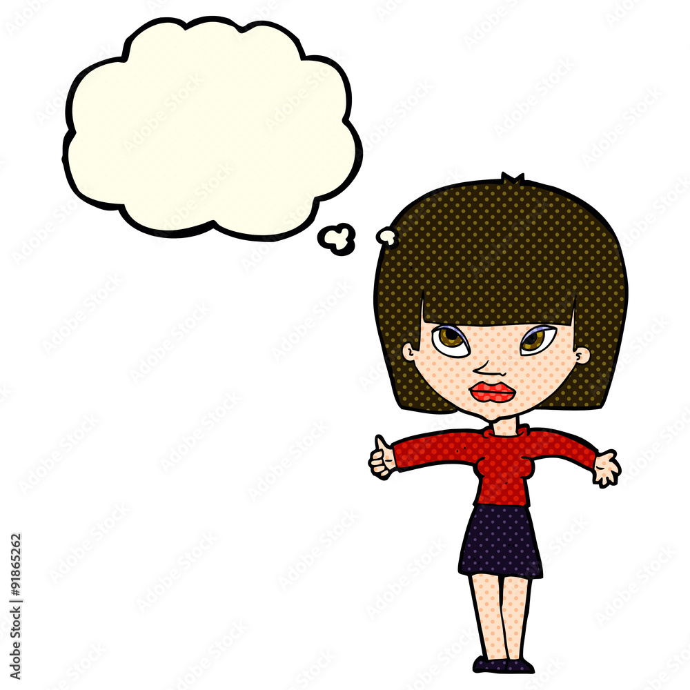 cartoon woman giving thumbs up symbol with thought bubble cartoon woman giving thumbs up symbol with thought bubble