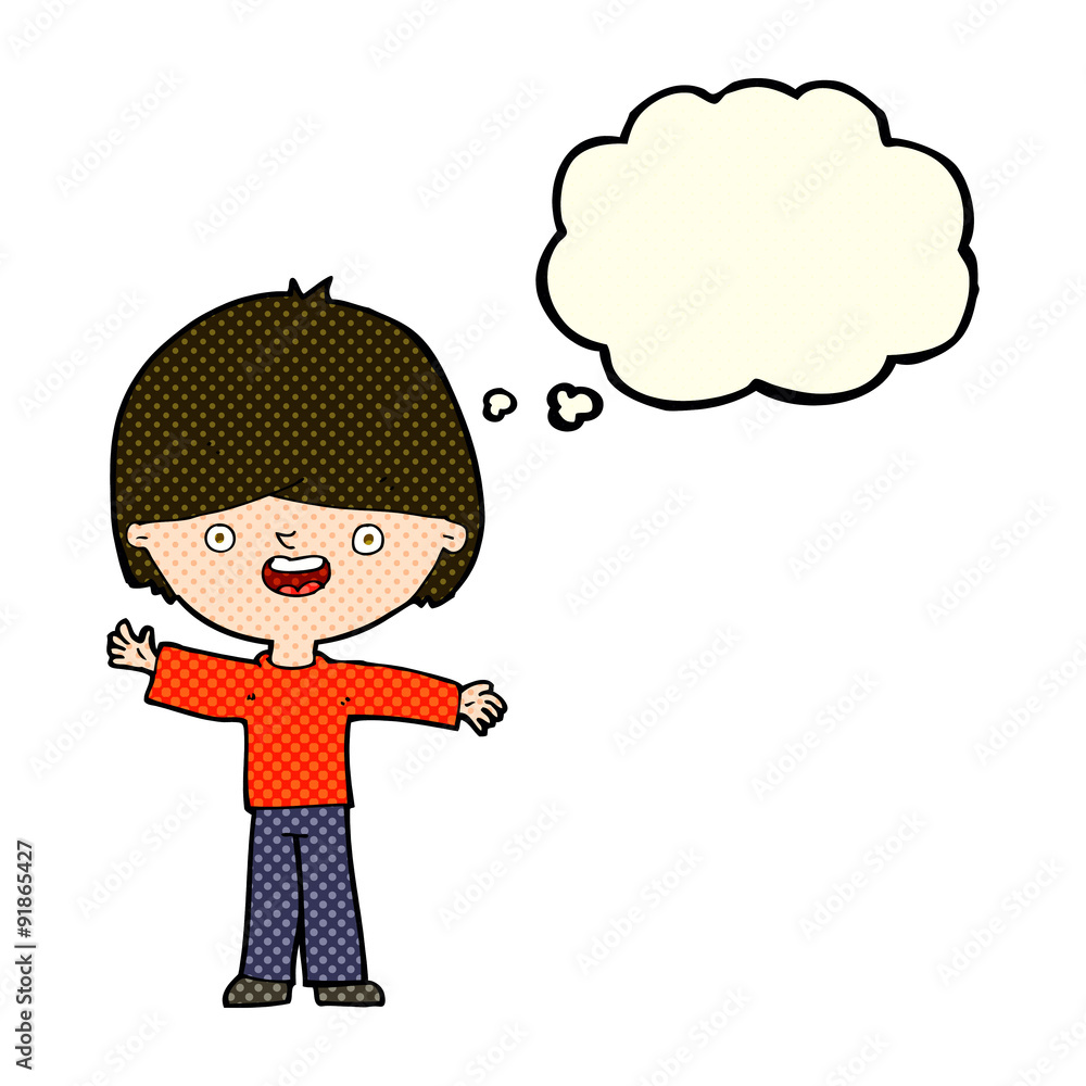 cartoon happy boy with thought bubble cartoon happy boy with thought bubble