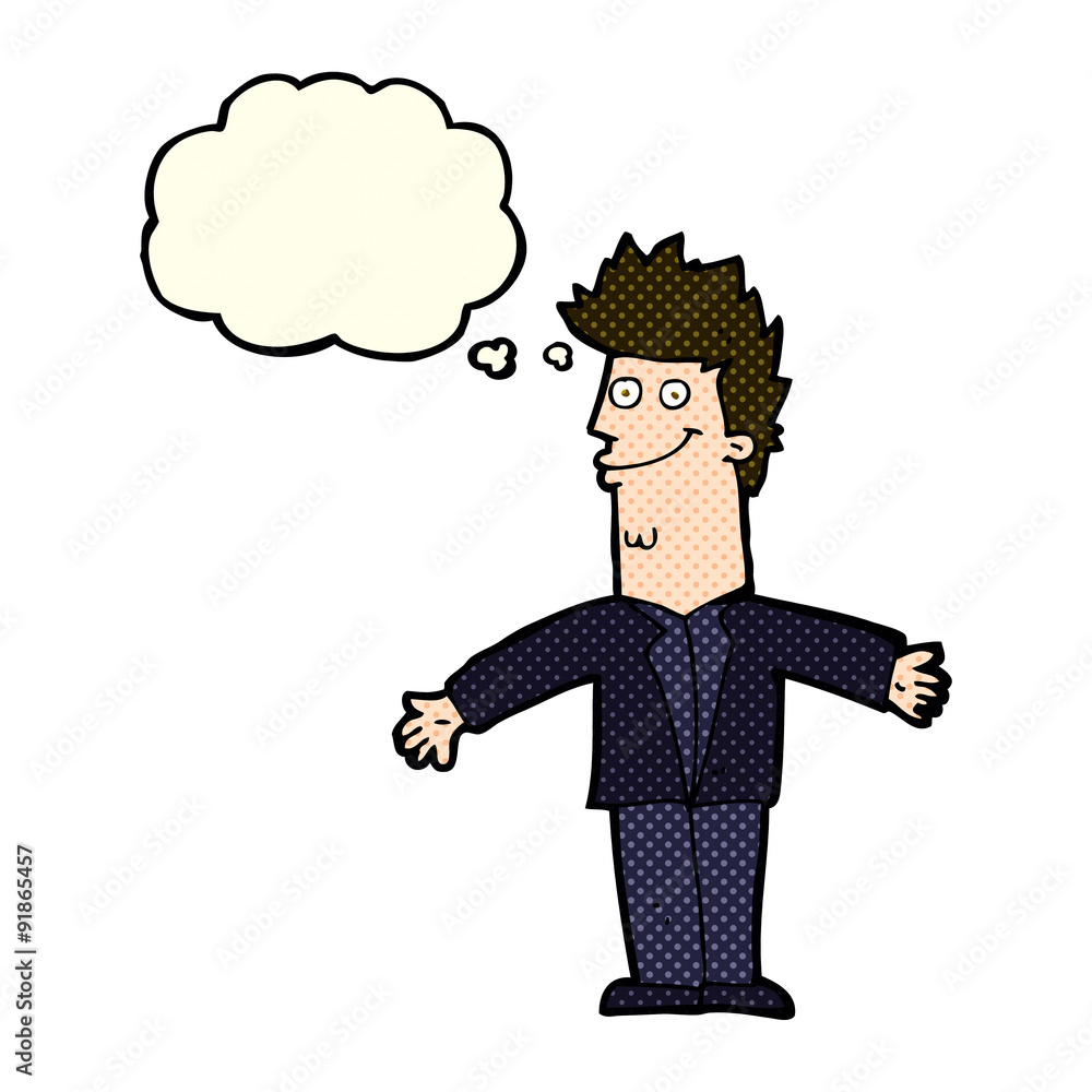 cartoon happy man with open arms with thought bubble cartoon happy man with open arms with thought bubble