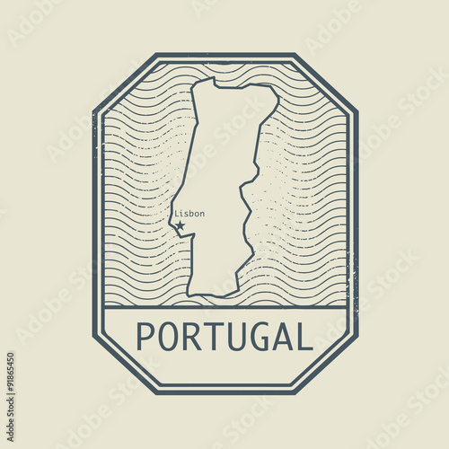 Stamp with the name and map of Portugal, vector