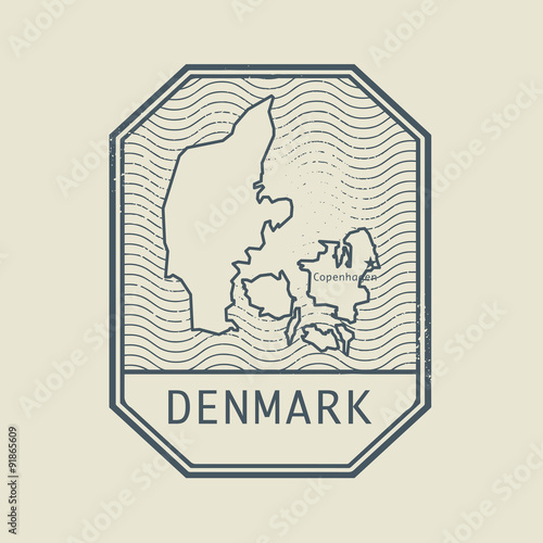 Stamp with the name and map of Denmark  vector