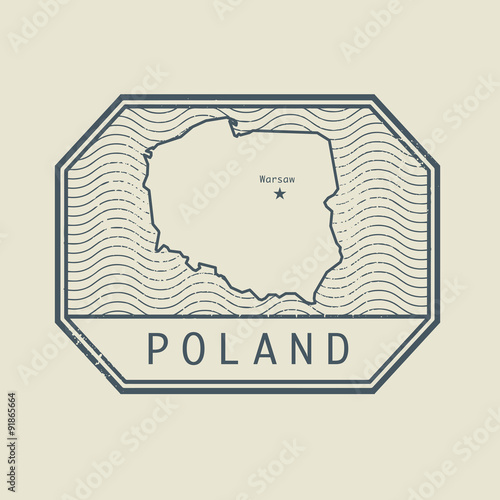 Stamp with the name and map of Poland, vector
