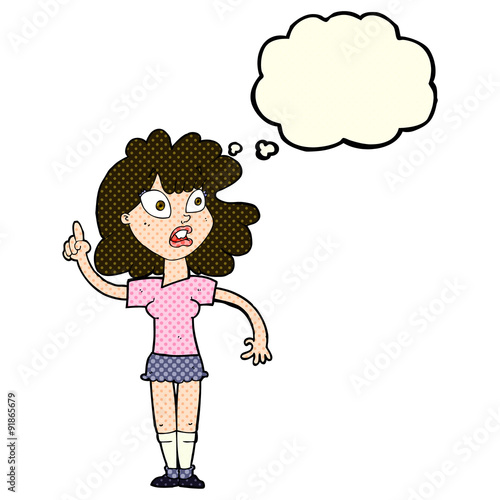 cartoon woman making point with thought bubble