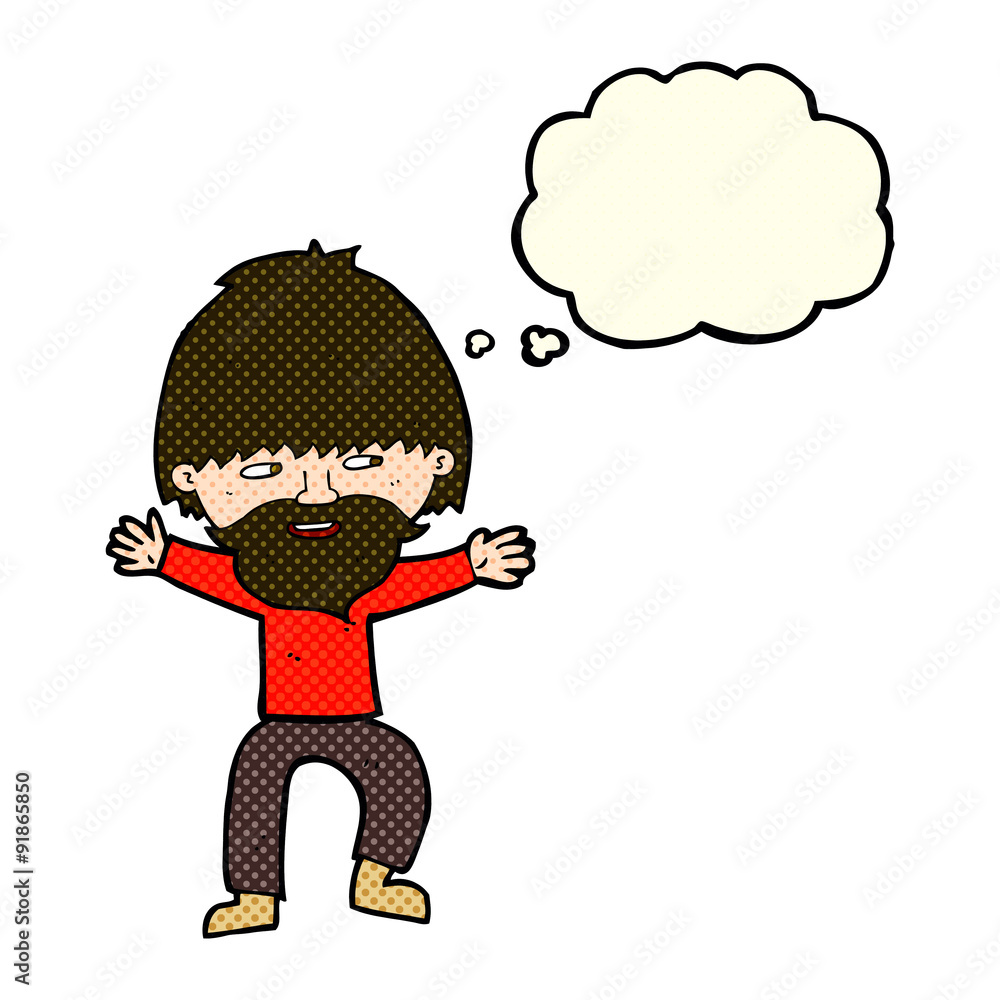 cartoon happy man with beard with thought bubble cartoon happy man with beard with thought bubble