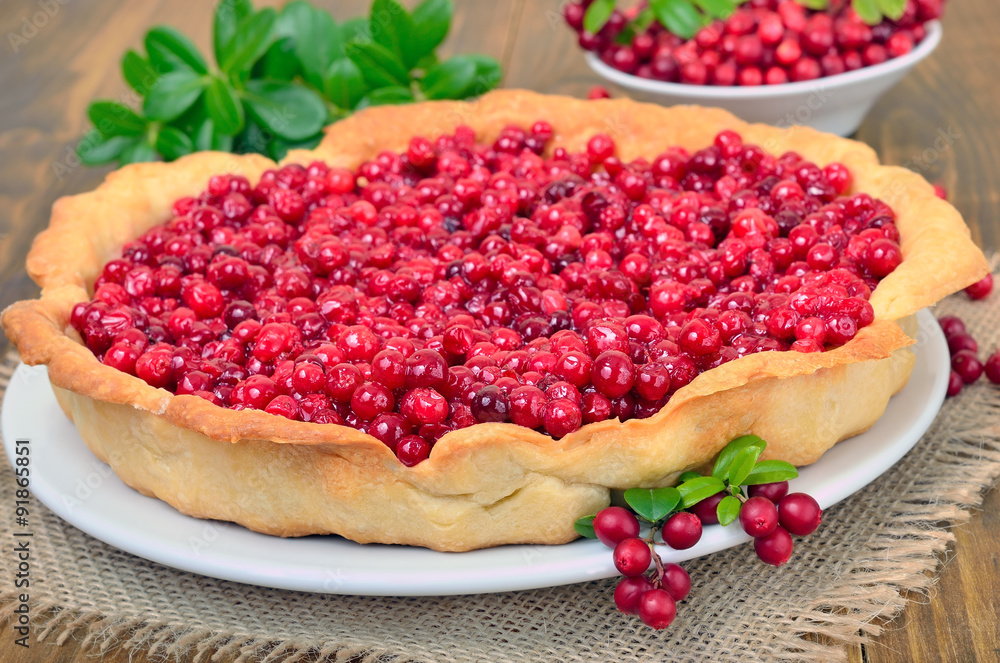 Cowberry pie and fresh berries cowberry Cowberry pie and fresh berries cowberry