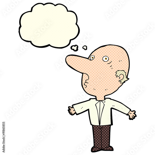 cartoon confused middle aged man with thought bubble