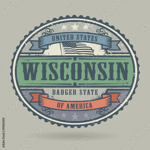 Vintage stamp with the text United States of America, Wisconsin