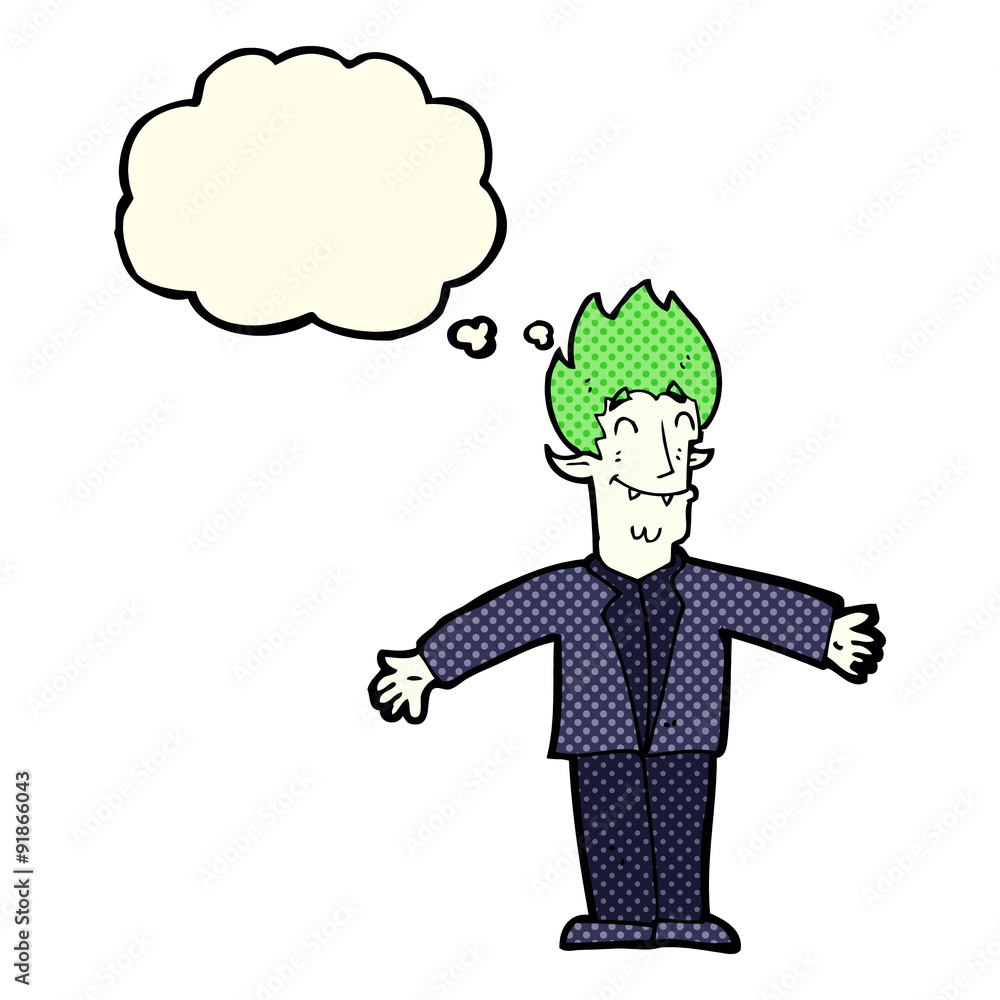 Fototapeta premium cartoon happy vampire with thought bubble