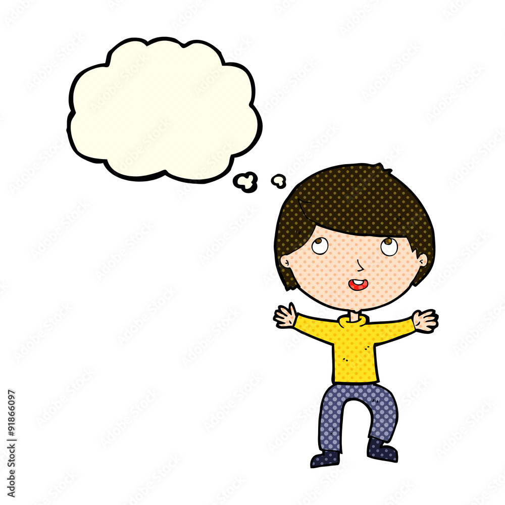 cartoon happy boy with thought bubble cartoon happy boy with thought bubble