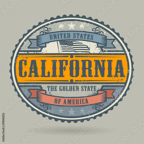 Vintage stamp with the text United States of America, California