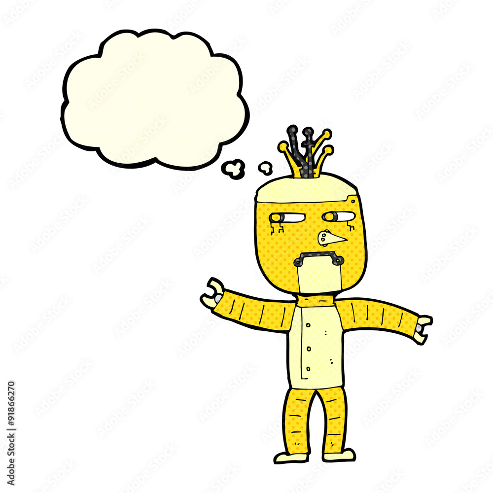cartoon robot with thought bubble cartoon robot with thought bubble