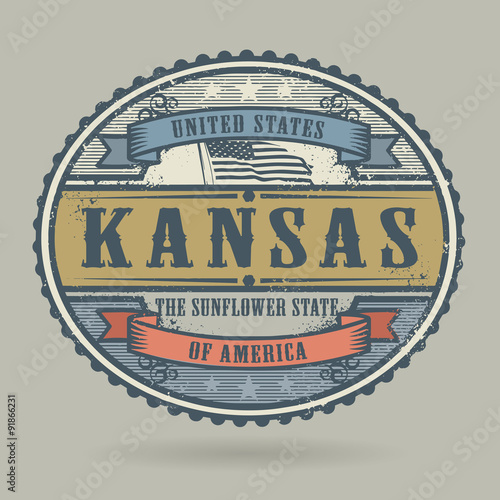 Vintage stamp with the text United States of America, Kansas