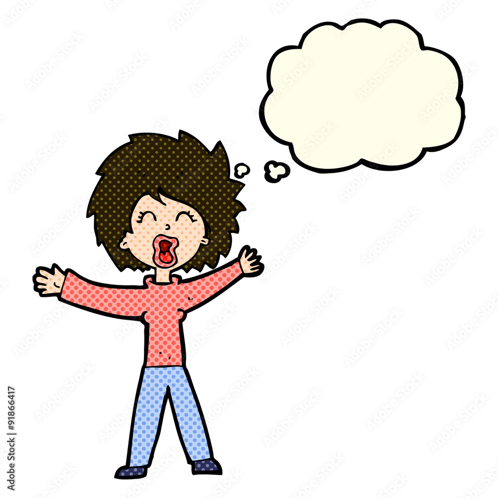 cartoon woman shouting with thought bubble cartoon woman shouting with thought bubble