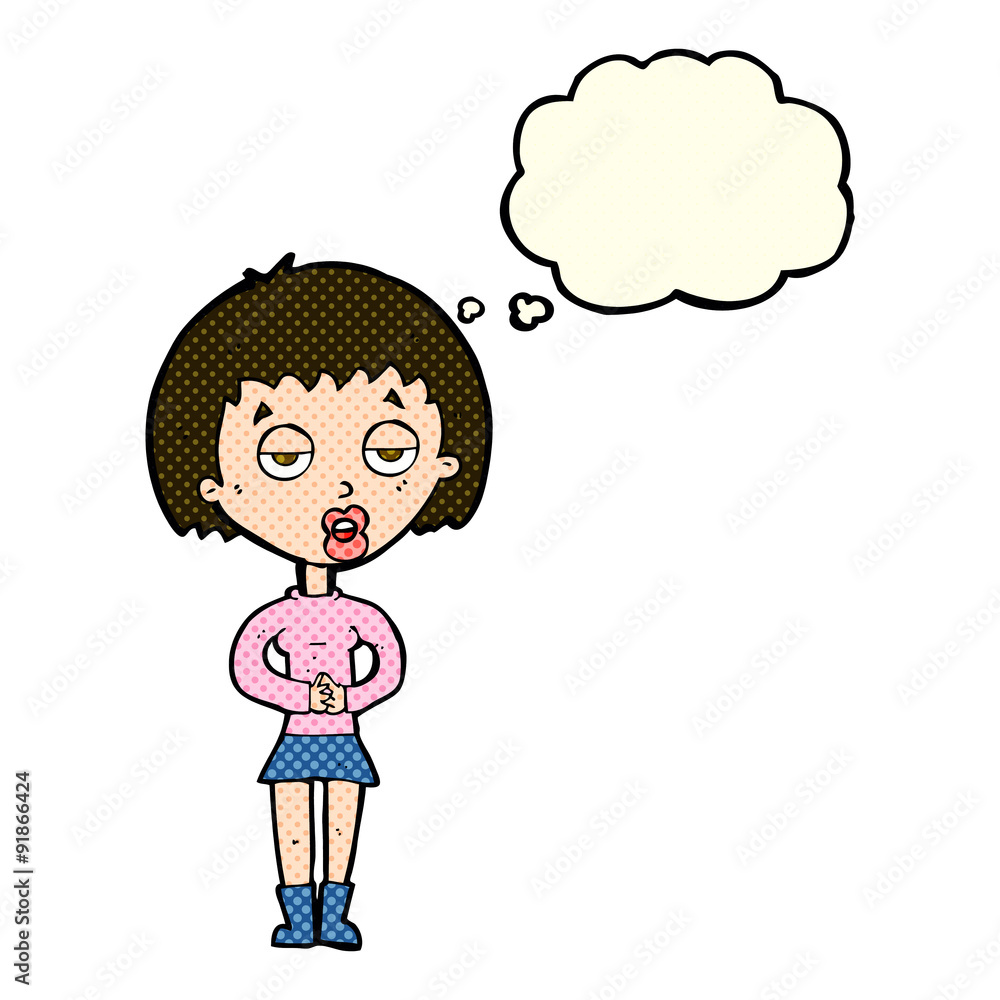 cartoon bored woman waiting with thought bubble cartoon bored woman waiting with thought bubble
