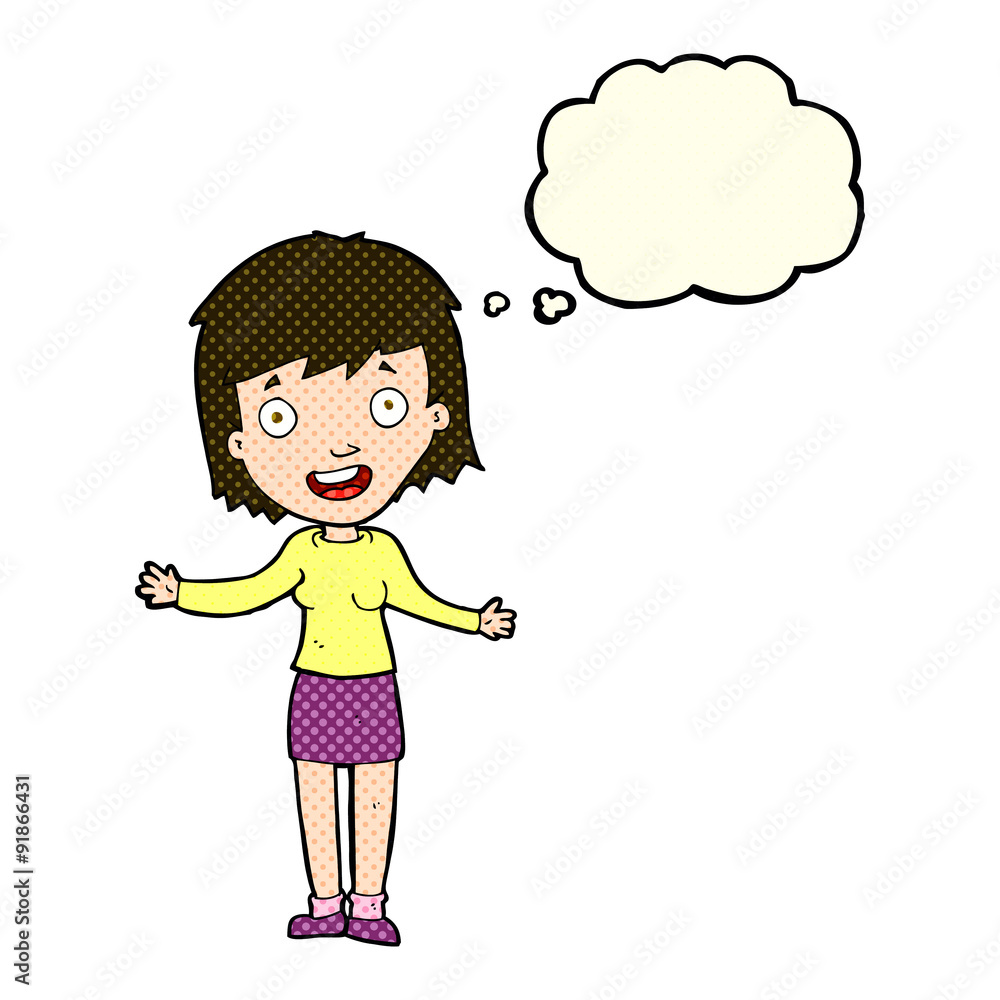 cartoon excited woman with thought bubble cartoon excited woman with thought bubble