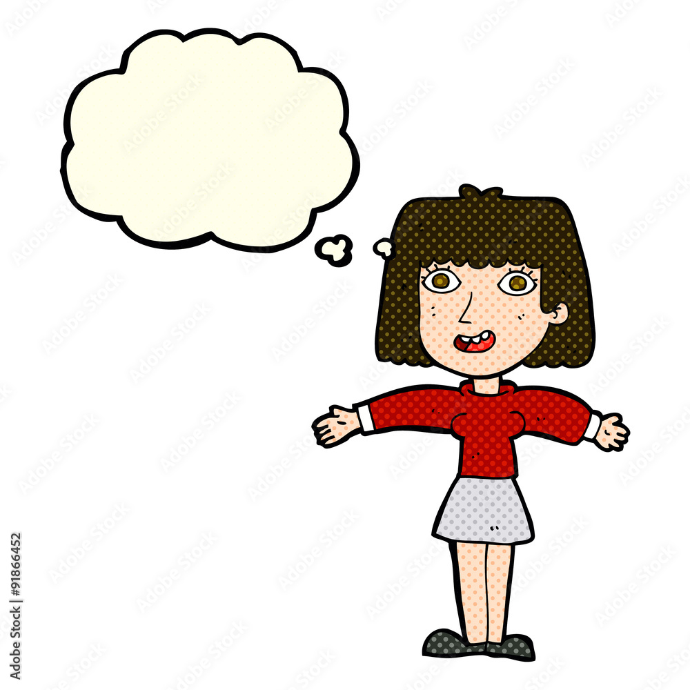 cartoon excited woman with thought bubble cartoon excited woman with thought bubble