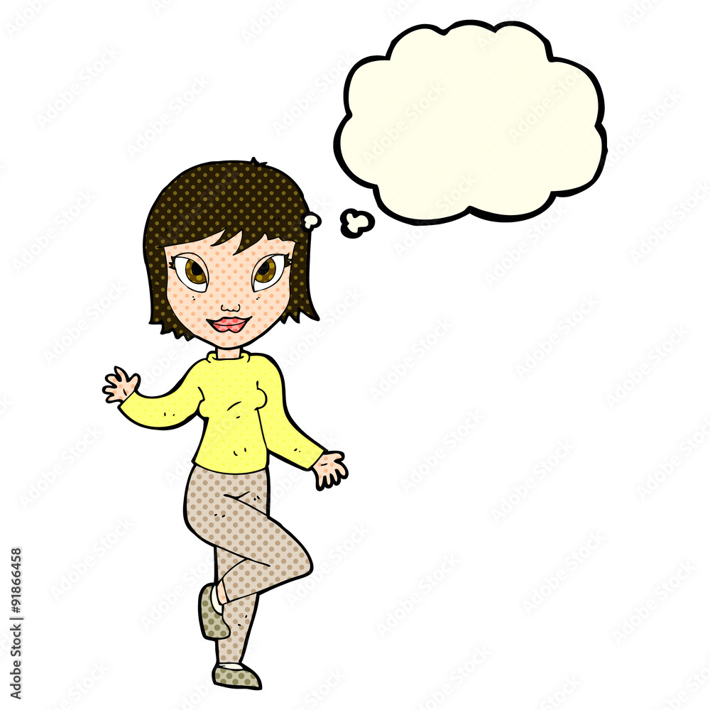 cartoon pretty woman waving with thought bubble cartoon pretty woman waving with thought bubble