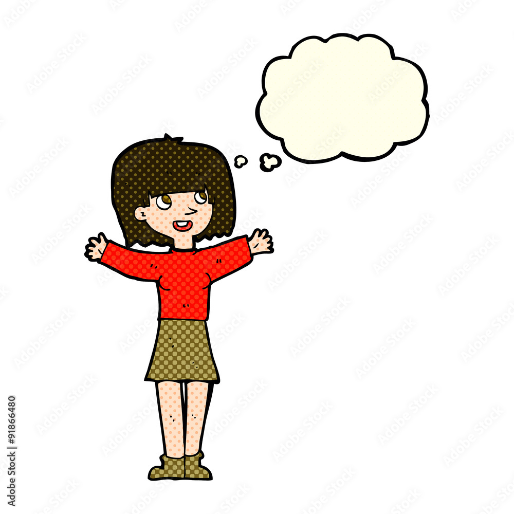 cartoon excited woman with thought bubble cartoon excited woman with thought bubble