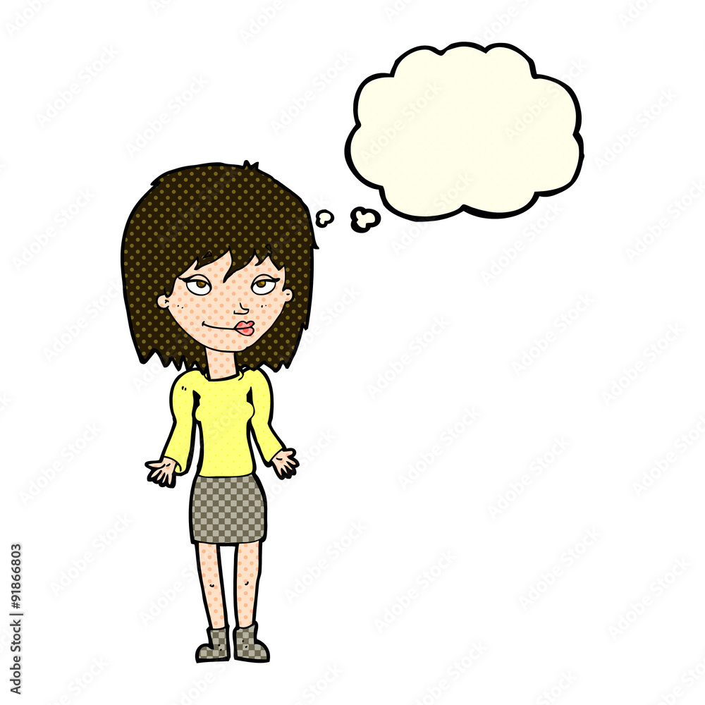 cartoon woman shrugging shoulders with thought bubble cartoon woman shrugging shoulders with thought bubble