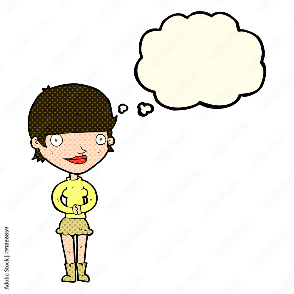 cartoon friendly woman with thought bubble cartoon friendly woman with thought bubble