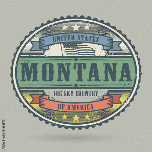 Vintage stamp with the text United States of America, Montana