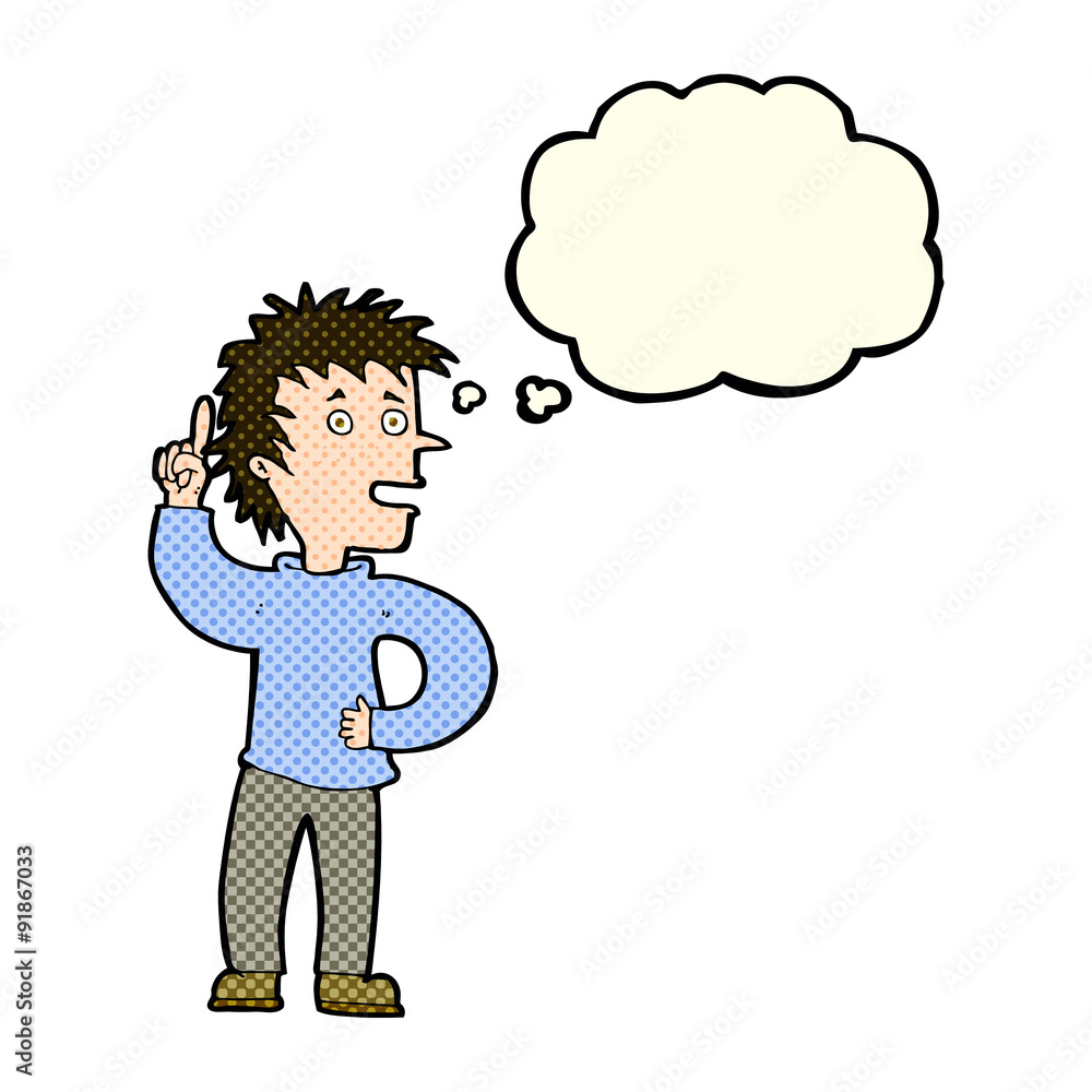 cartoon boy with idea with thought bubble cartoon boy with idea with thought bubble