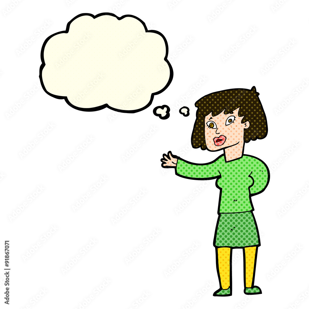 cartoon woman explaining with thought bubble cartoon woman explaining with thought bubble