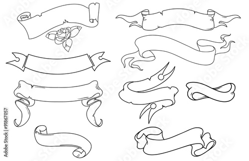 nine old style tattoo vector text ribbons