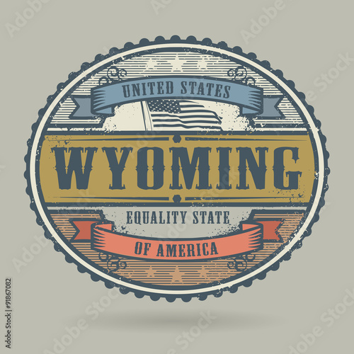 Vintage stamp with the text United States of America, Wyoming