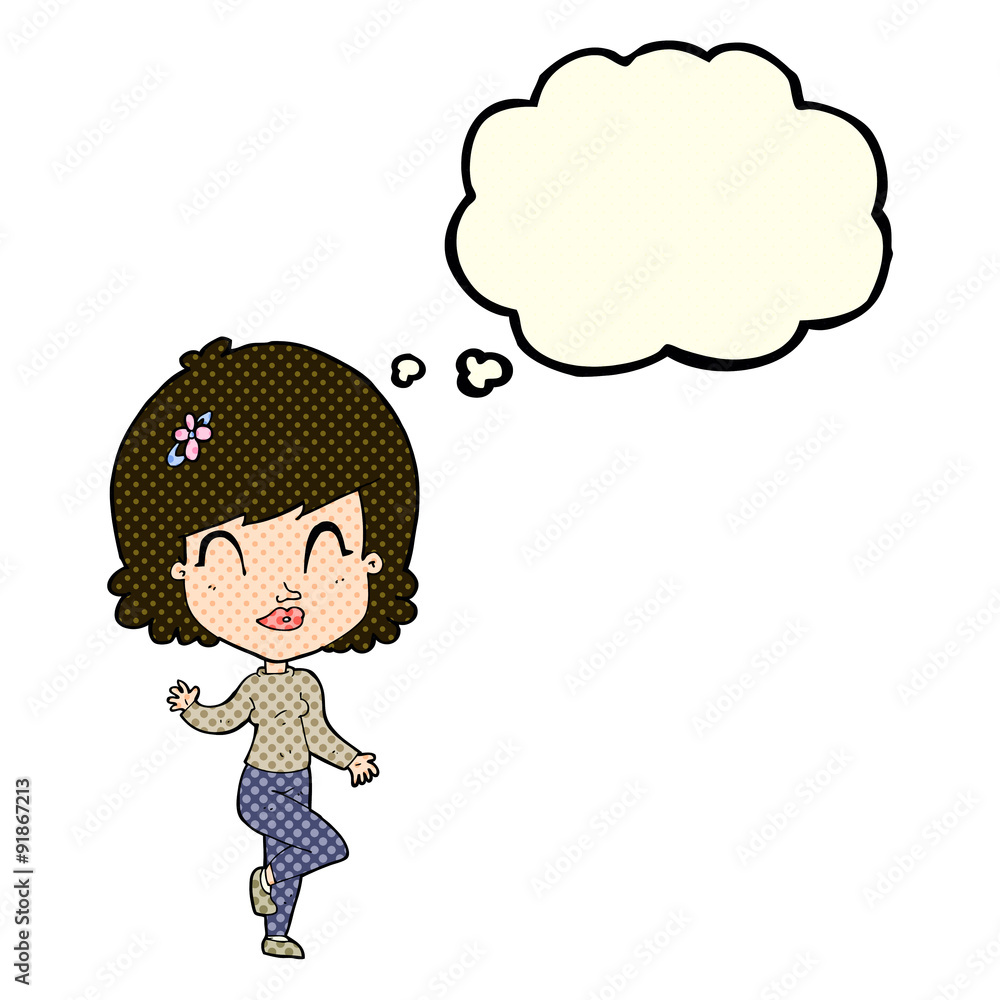 cartoon pretty woman dancing with thought bubble cartoon pretty woman dancing with thought bubble