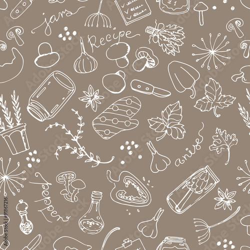 Doodle sketch salting mushrooms seampless pattern