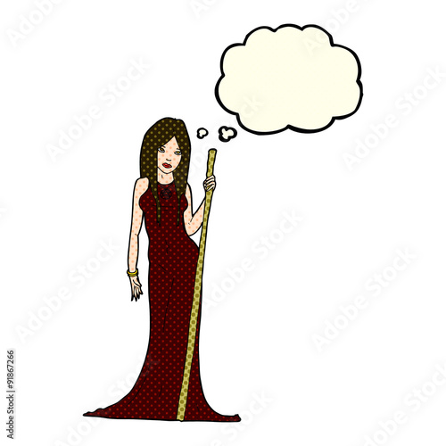 cartoon sorceress  with thought bubble