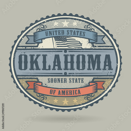 Vintage stamp with the text United States of America, Oklahoma