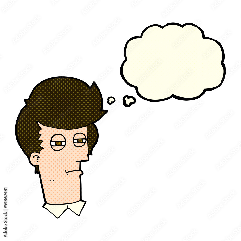 cartoon man with narrowed eyes with thought bubble cartoon man with narrowed eyes with thought bubble