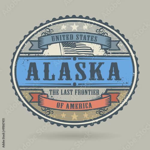 Vintage stamp with the text United States of America, Alaska