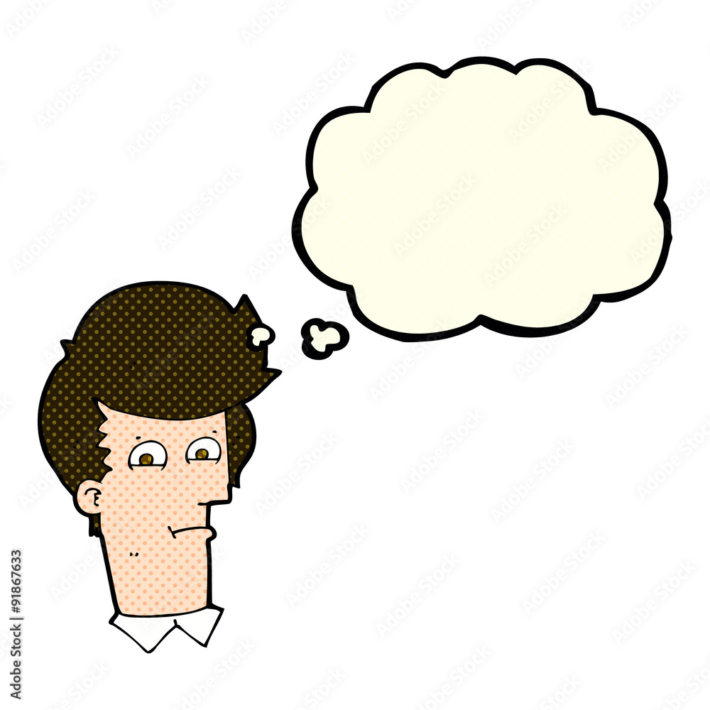 cartoon man narrowing eyes with thought bubble cartoon man narrowing eyes with thought bubble