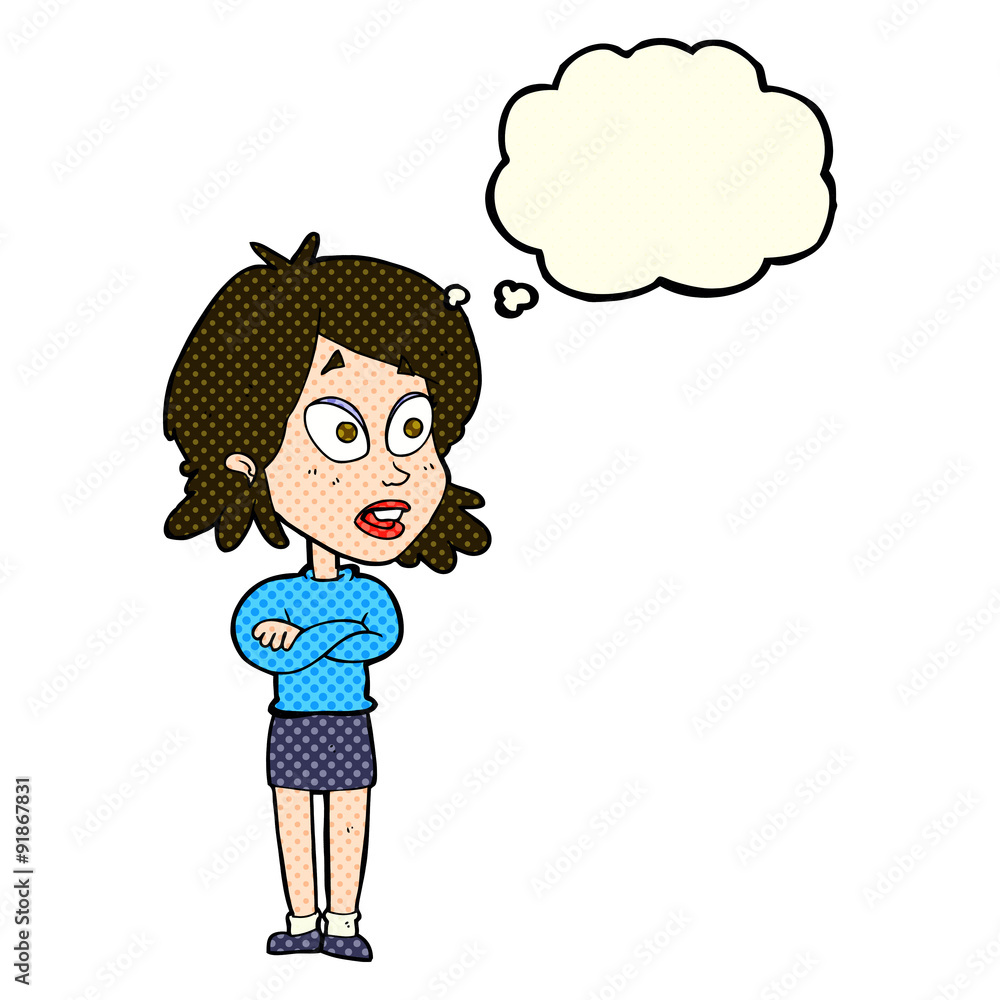 cartoon surprised woman with thought bubble cartoon surprised woman with thought bubble