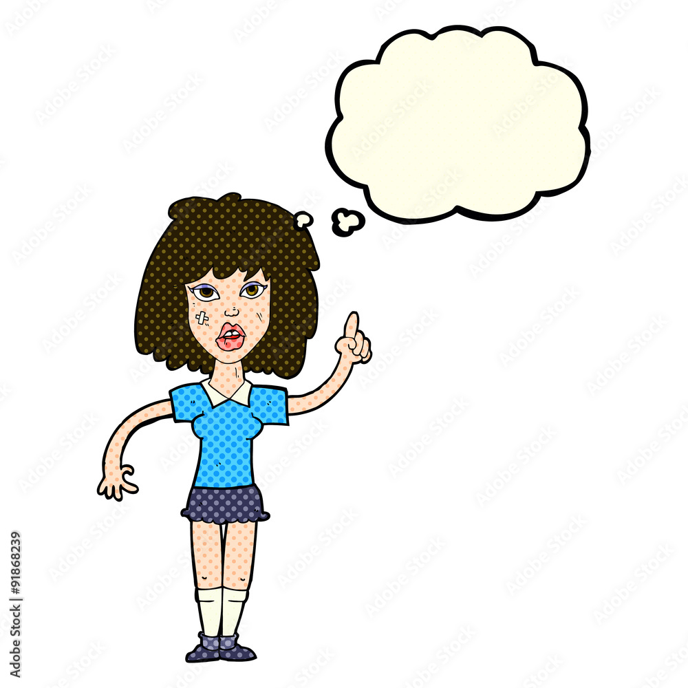 cartoon tough woman with idea with thought bubble cartoon tough woman with idea with thought bubble