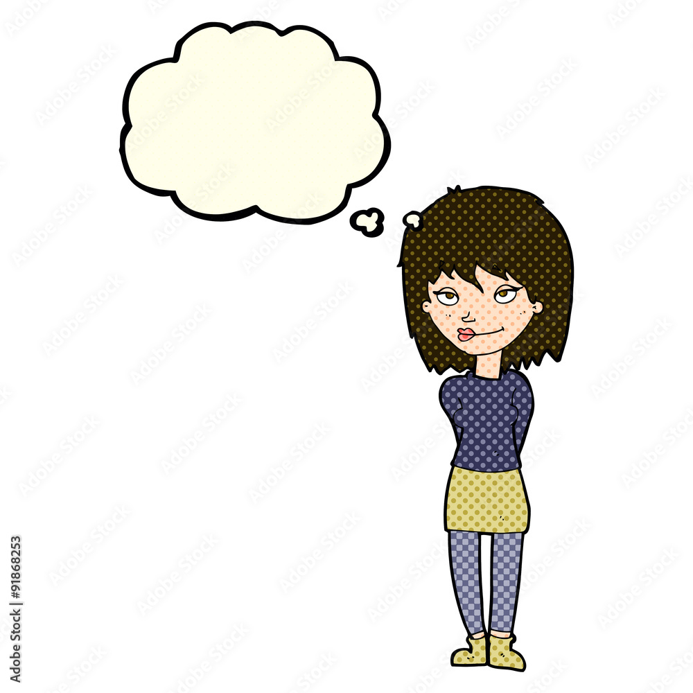 cartoon happy woman with thought bubble cartoon happy woman with thought bubble