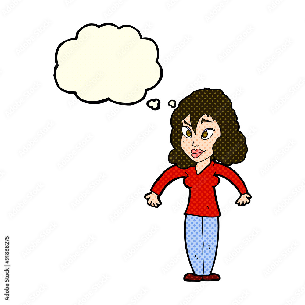 cartoon woman shrugging shoulders with thought bubble cartoon woman shrugging shoulders with thought bubble