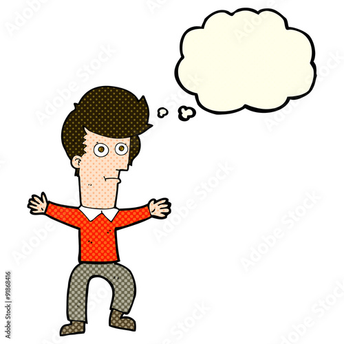 cartoon startled man with thought bubble