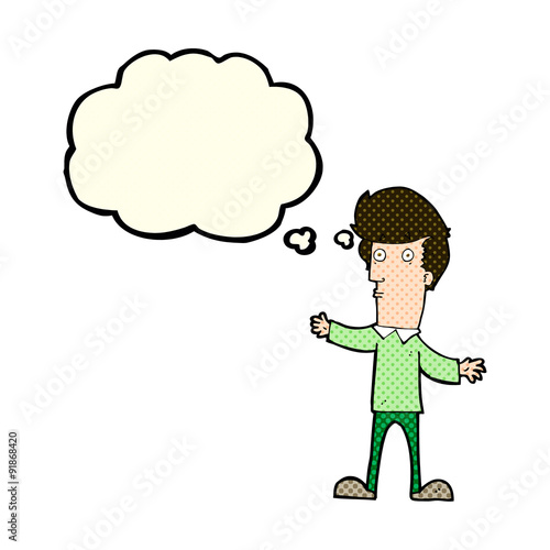 cartoon startled man with thought bubble