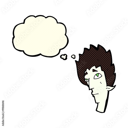 cartoon vampire head with thought bubble