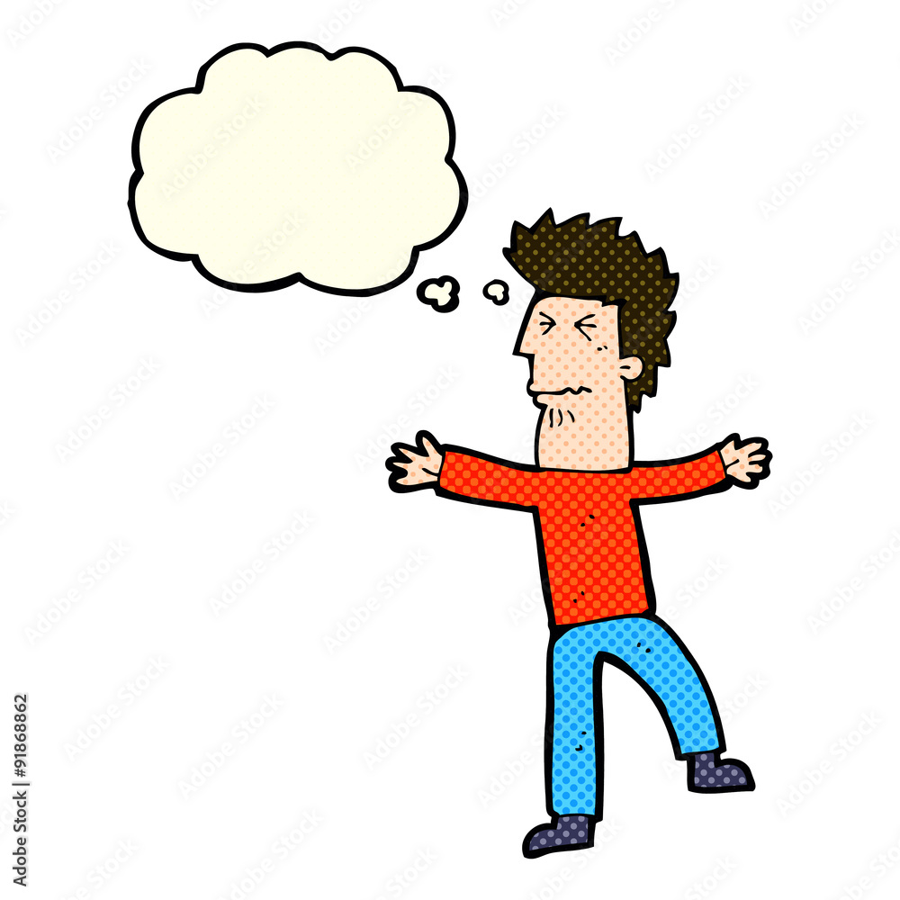 cartoon stressed man with thought bubble cartoon stressed man with thought bubble