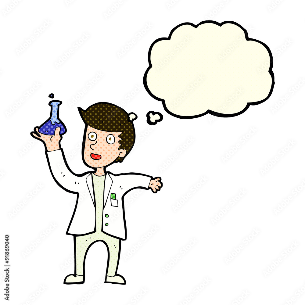 cartoon happy scientist with thought bubble cartoon happy scientist with thought bubble