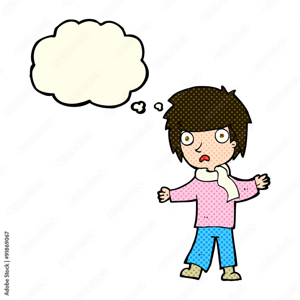 cartoon unhappy boy with thought bubble cartoon unhappy boy with thought bubble