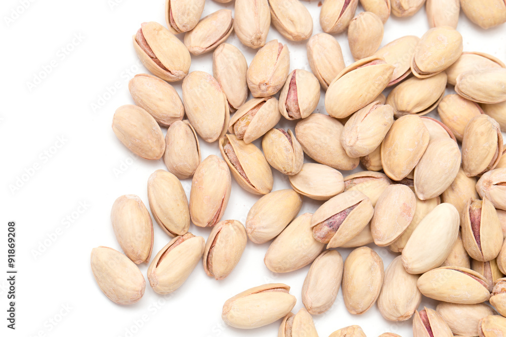 pistachios on a white background. close